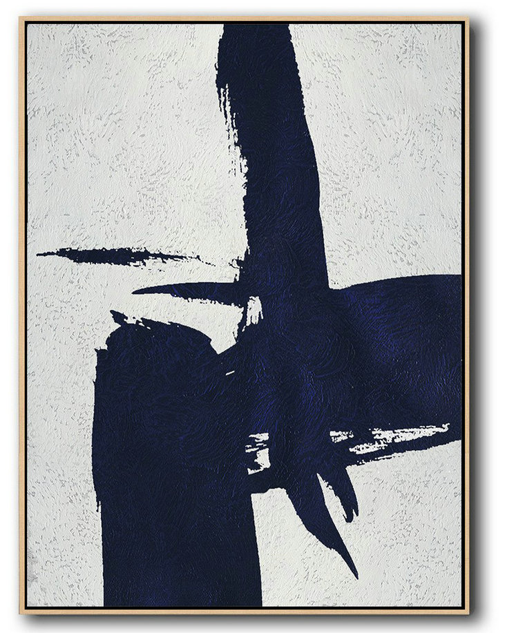 Extra Large 72" Acrylic Painting,Buy Hand Painted Navy Blue Abstract Painting Online,Canvas Wall Art